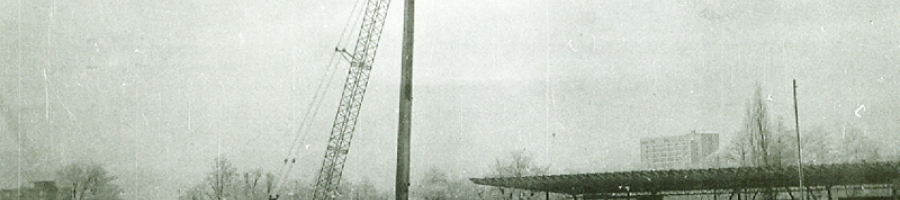 Hradec Králové - installation of floodlighting towers (lollipops) in the All Sports Stadium (1976)